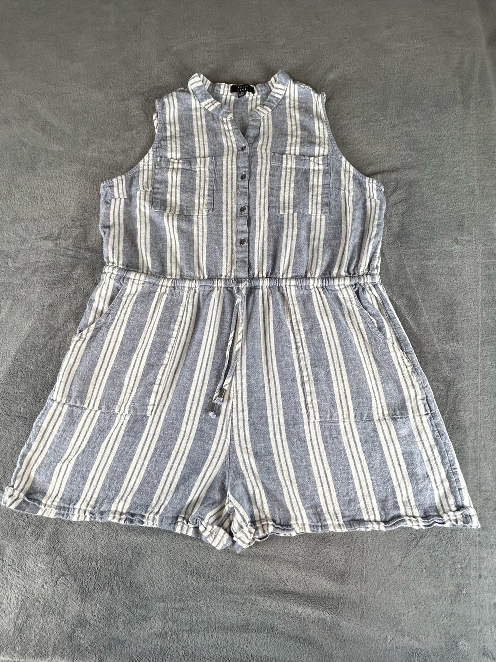 Kelly Renee Linen Blend Striped Romper Womens XXL Blue & White Summer Resort
